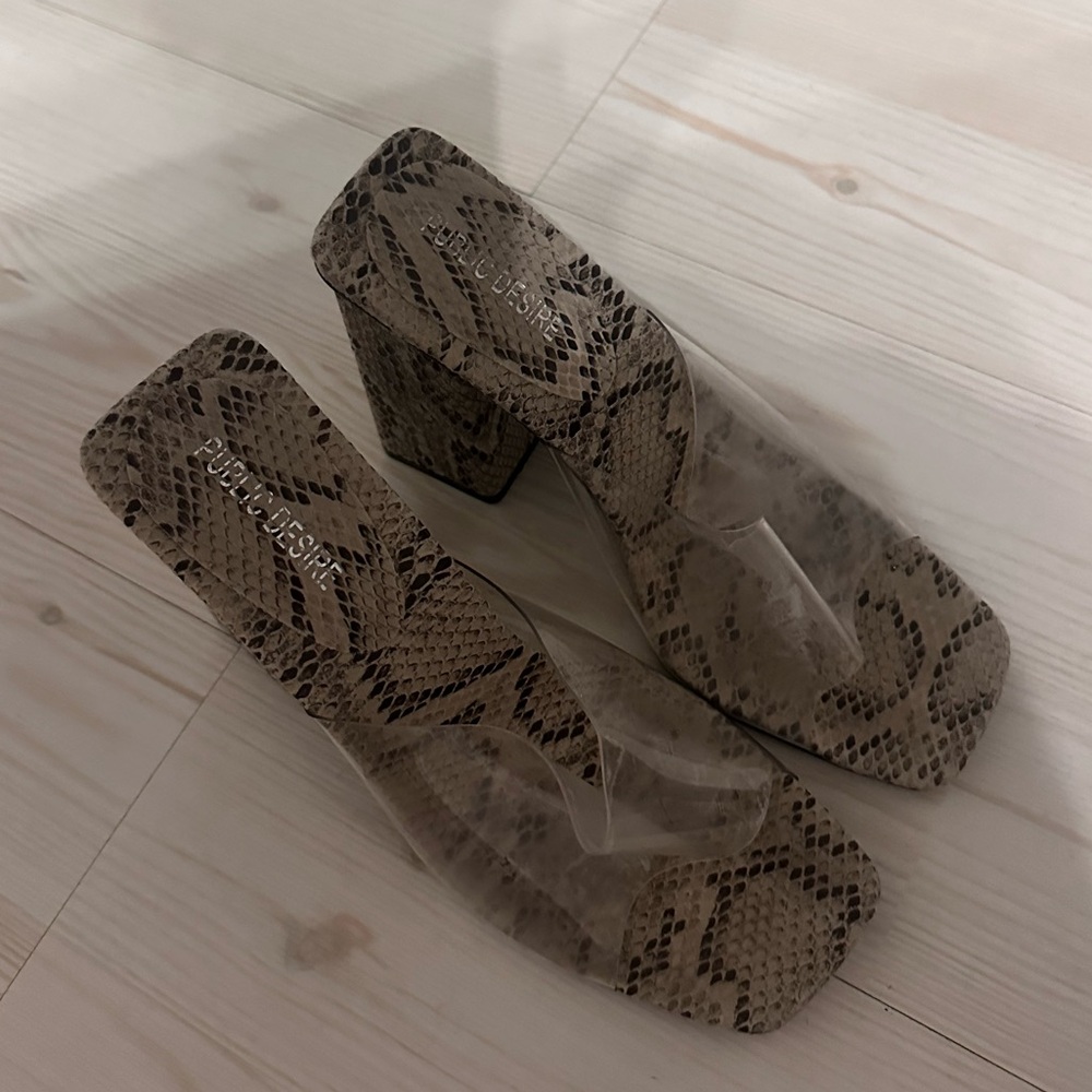 Public Desire Tan Heels Snakeskin Pattern